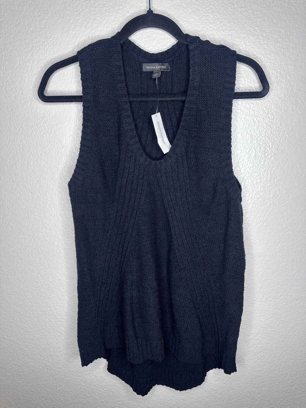 Banana Republic Sweater Vest Womens Large Gray V Neck Ribbed Knit Sleeveless - Picture 1 of 5